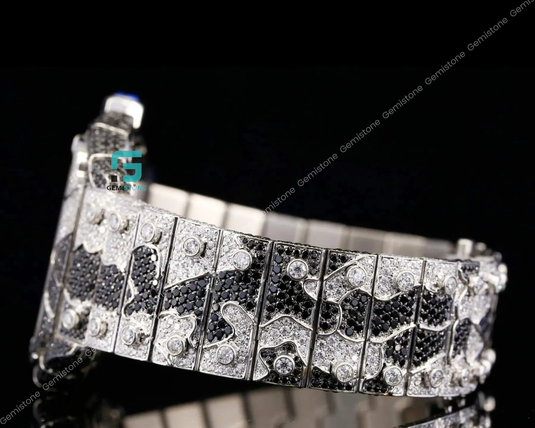 Bicolor Zebra Print Black And White Moissanite Bust Down Watches
