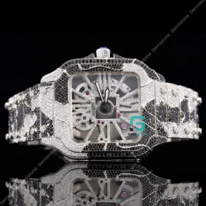 Bicolor Zebra Print Black And White Moissanite Bust Down Watches