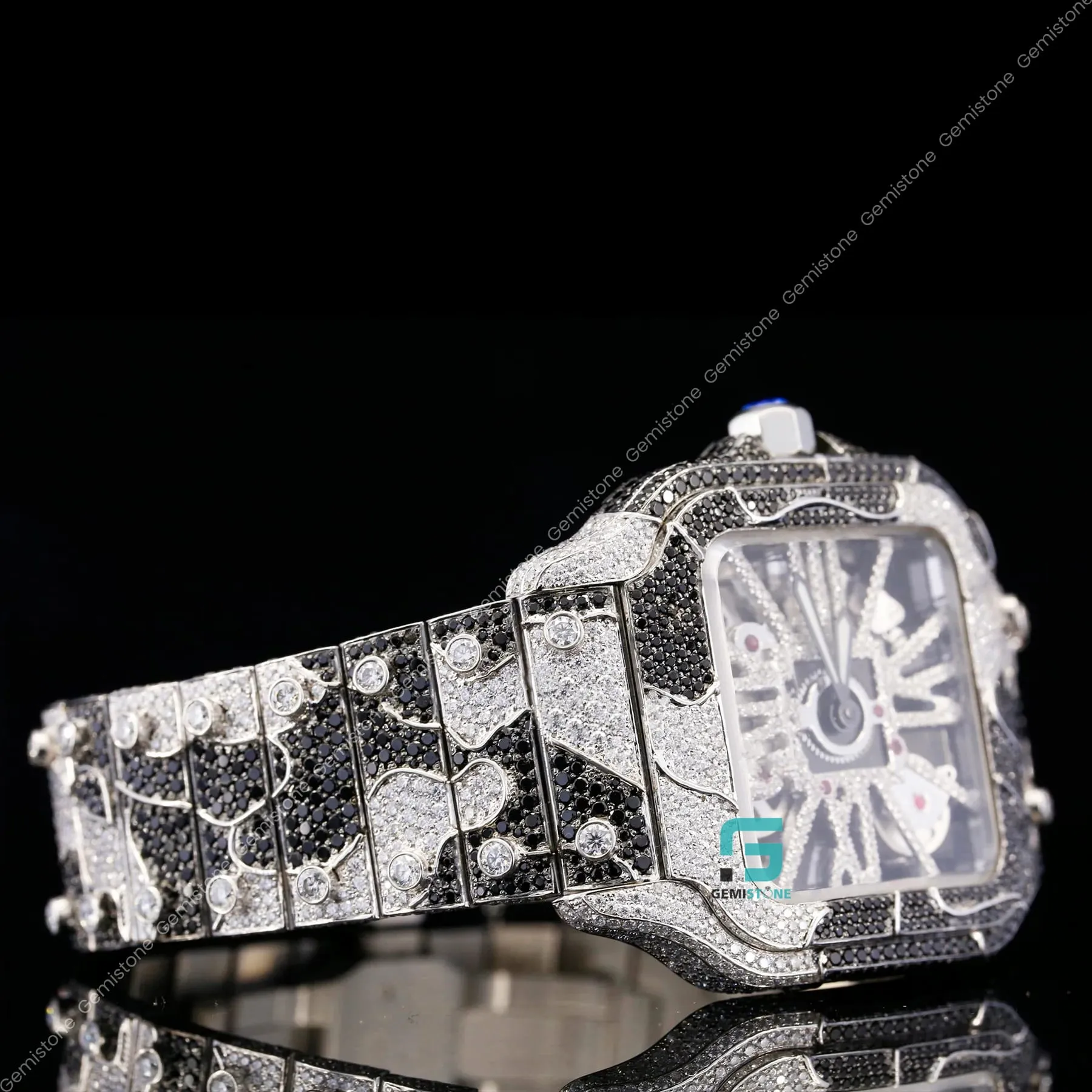 Bicolor Zebra Print Black And White Moissanite Bust Down Watches