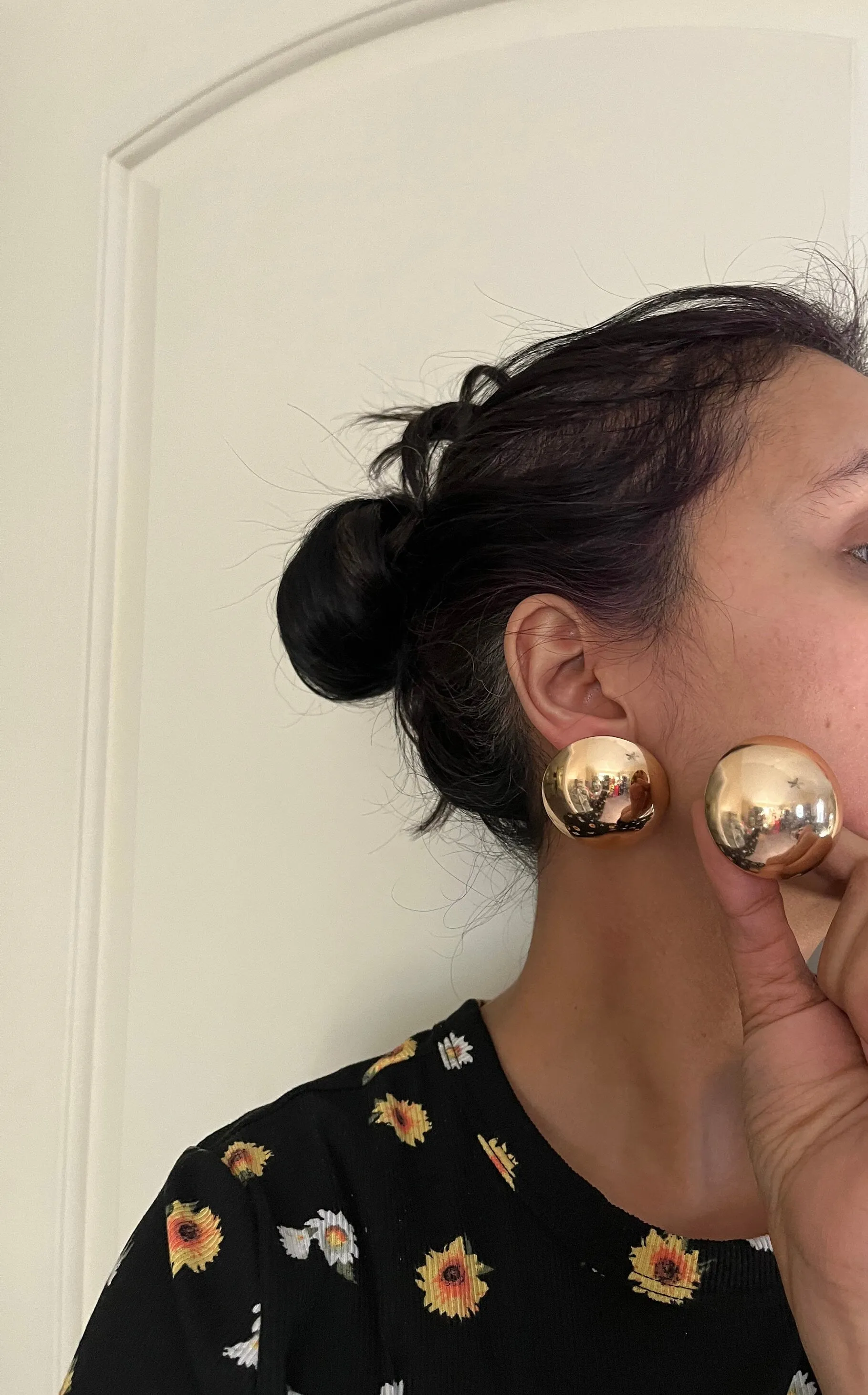 Big gold earrings , gold mirror studs large ,huge gold stud earring , dome gold ball round earrings , chunky gold studs statement