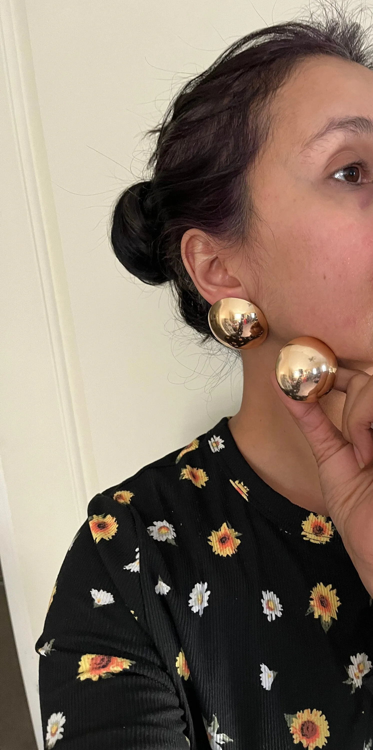Big gold earrings , gold mirror studs large ,huge gold stud earring , dome gold ball round earrings , chunky gold studs statement