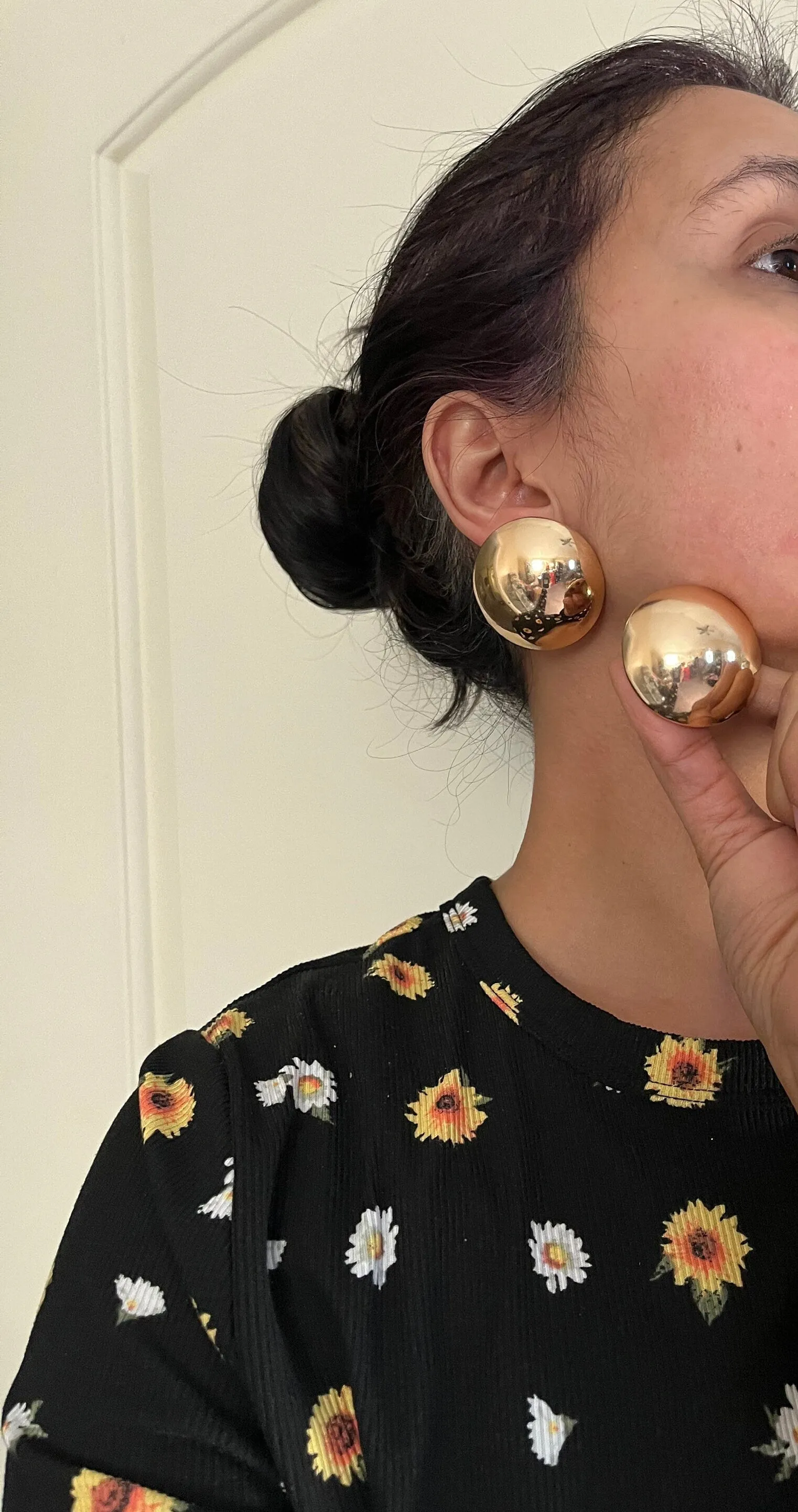 Big gold earrings , gold mirror studs large ,huge gold stud earring , dome gold ball round earrings , chunky gold studs statement