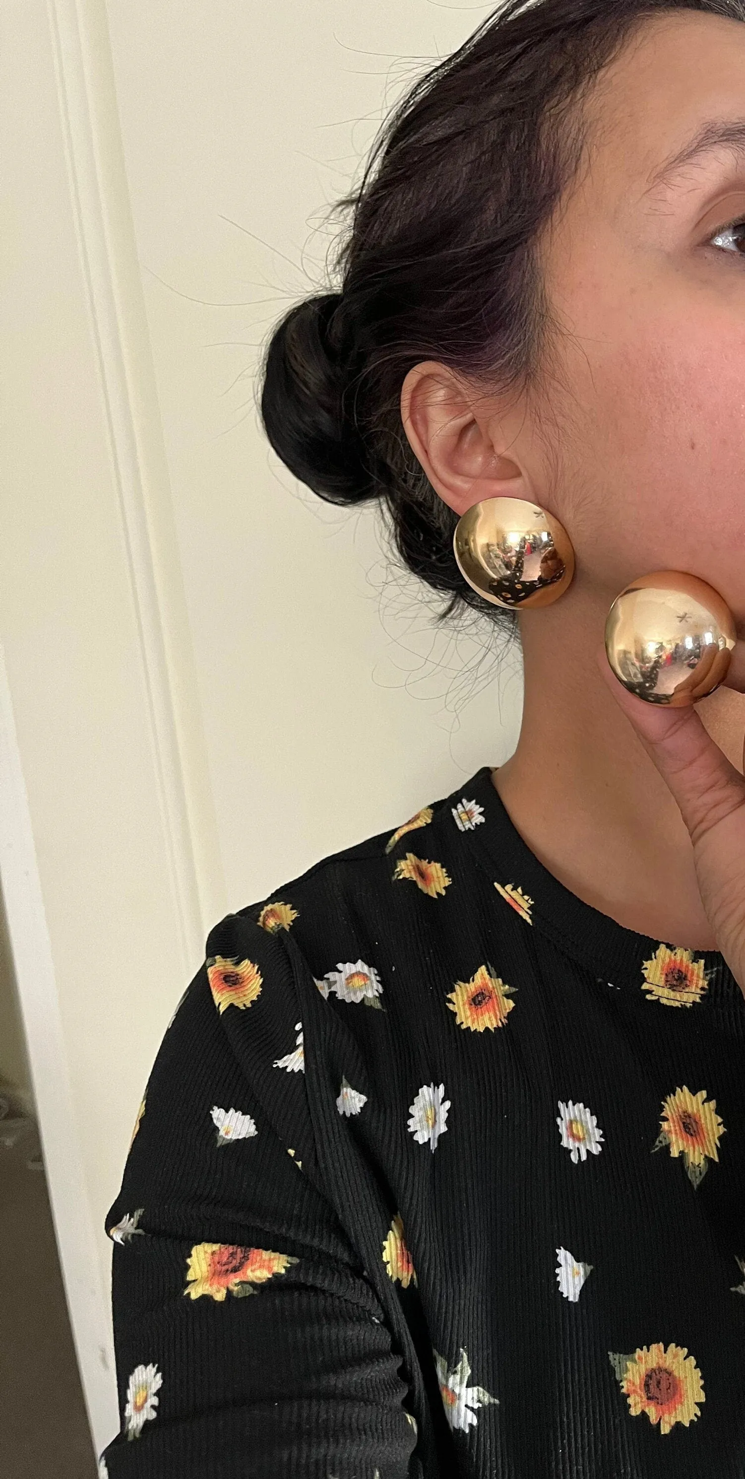 Big gold earrings , gold mirror studs large ,huge gold stud earring , dome gold ball round earrings , chunky gold studs statement