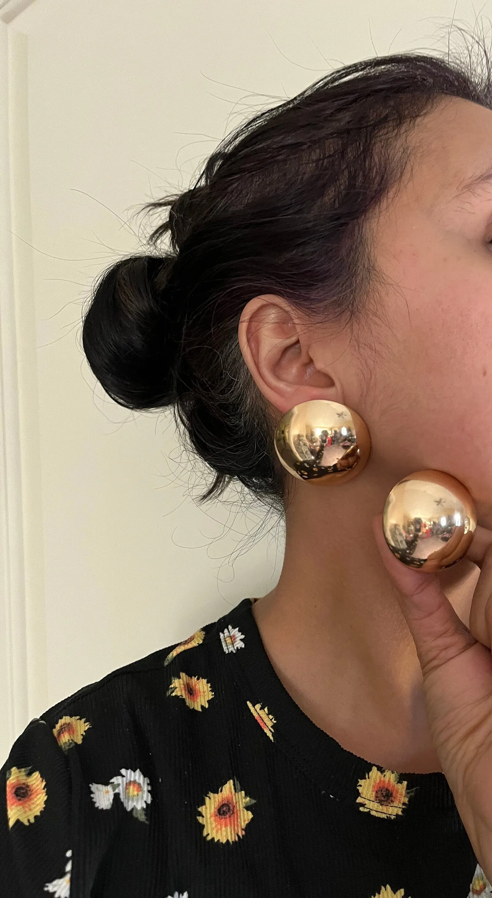 Big gold earrings , gold mirror studs large ,huge gold stud earring , dome gold ball round earrings , chunky gold studs statement