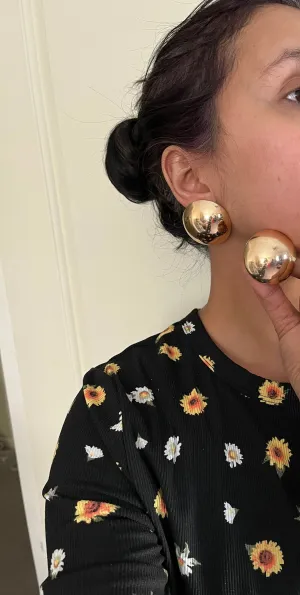 Big gold earrings , gold mirror studs large ,huge gold stud earring , dome gold ball round earrings , chunky gold studs statement