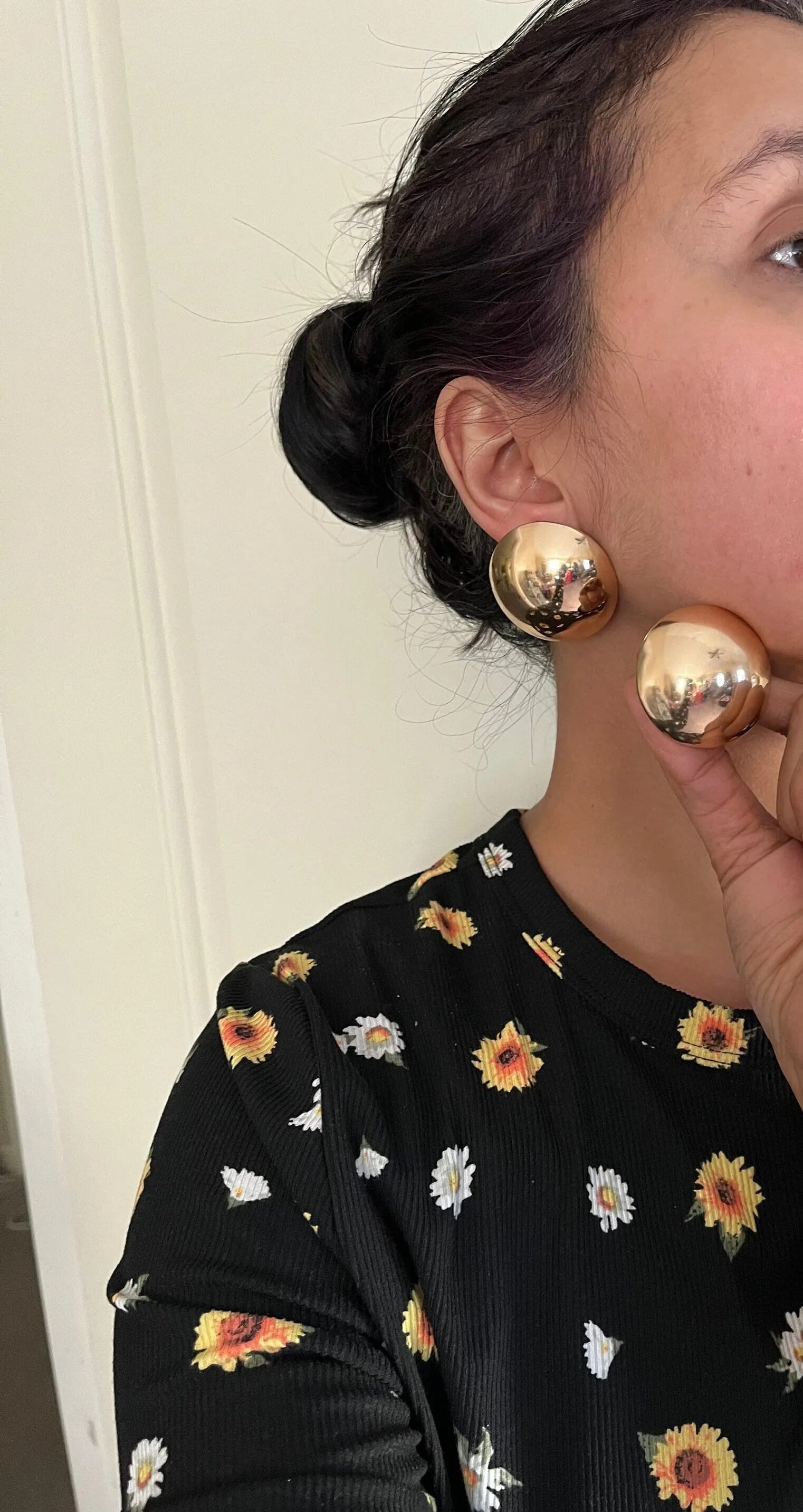 Big gold earrings , gold mirror studs large ,huge gold stud earring , dome gold ball round earrings , chunky gold studs statement