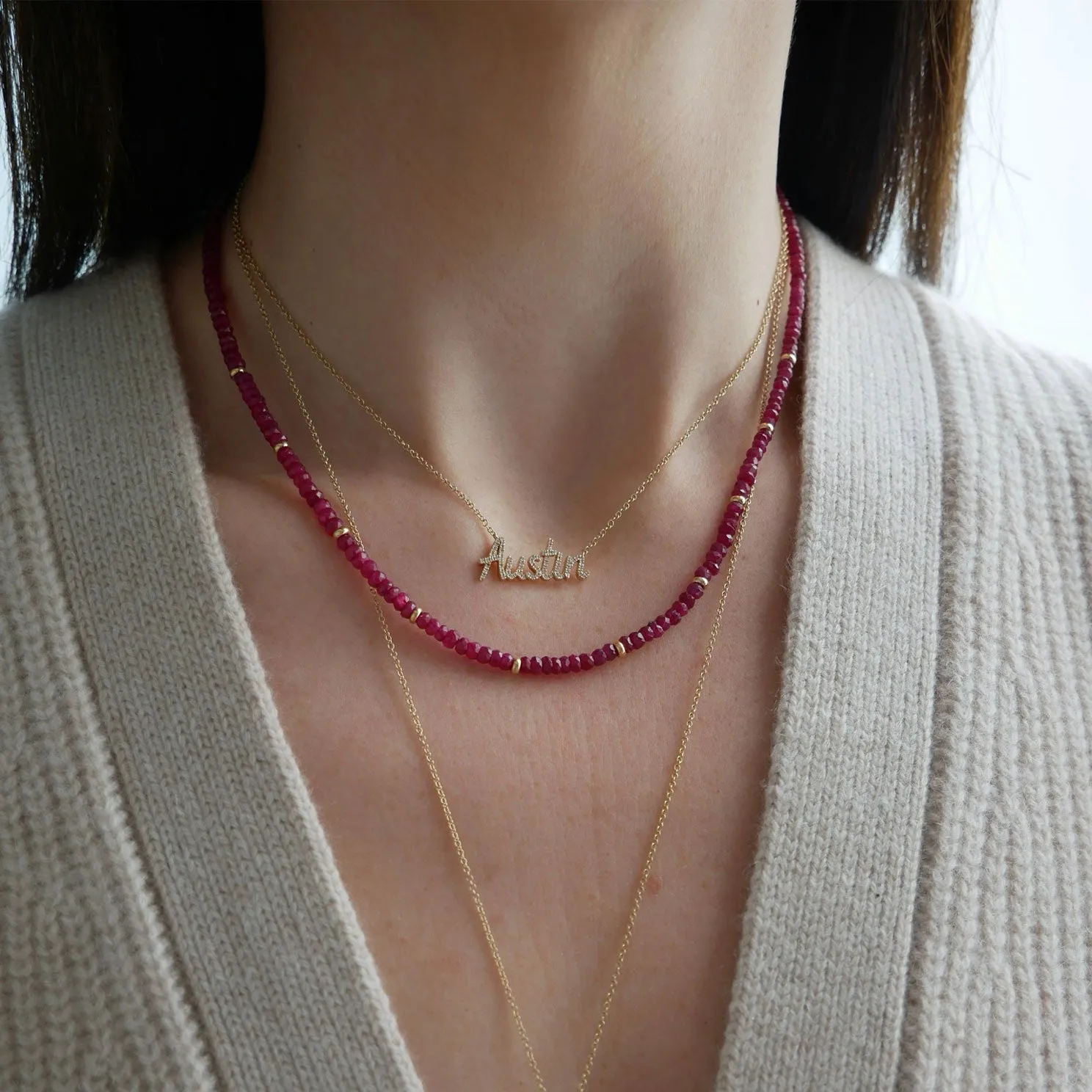 Birthstone Bead Necklace In Ruby