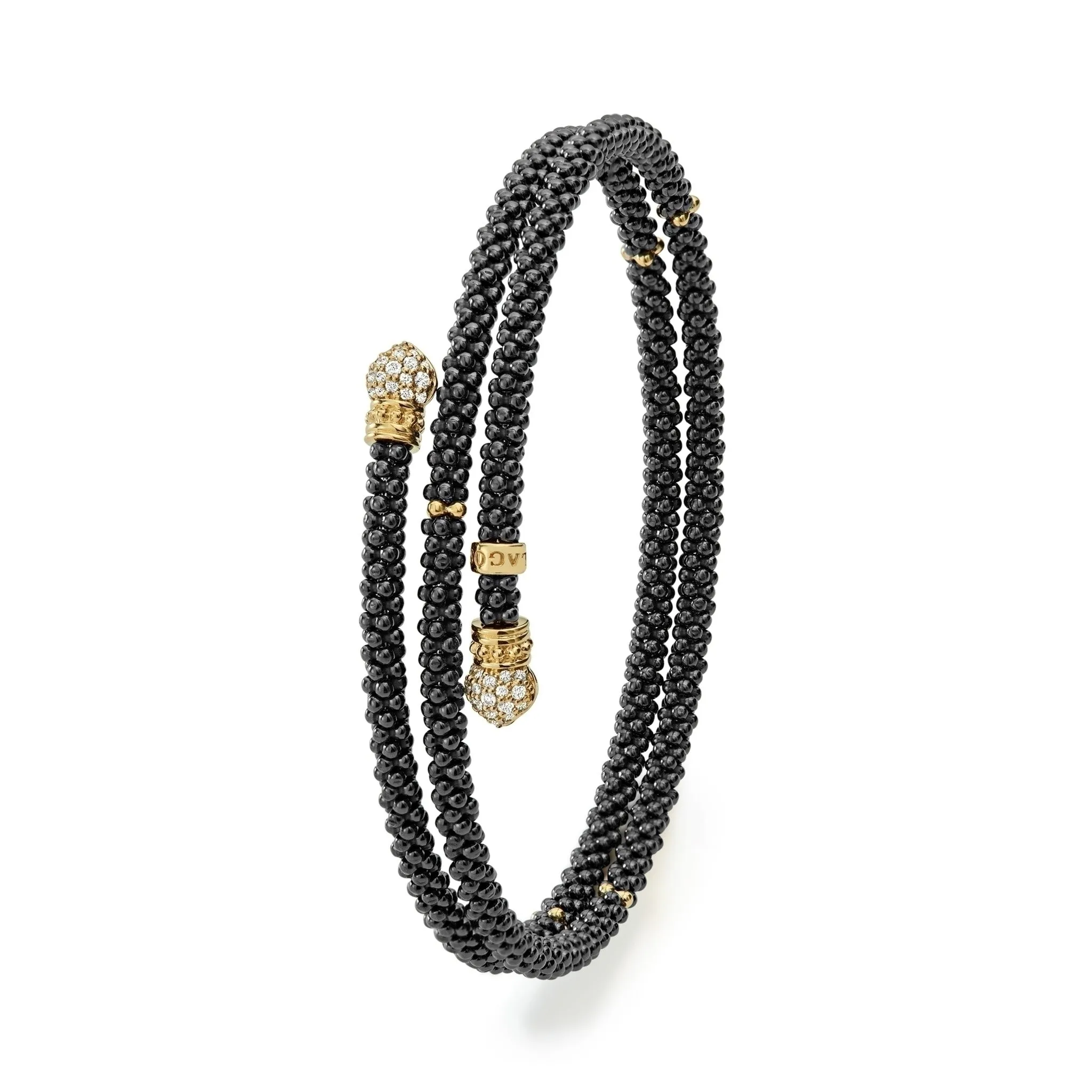 Black Caviar Ceramic Wrap Diamond Bracelet | 3mm