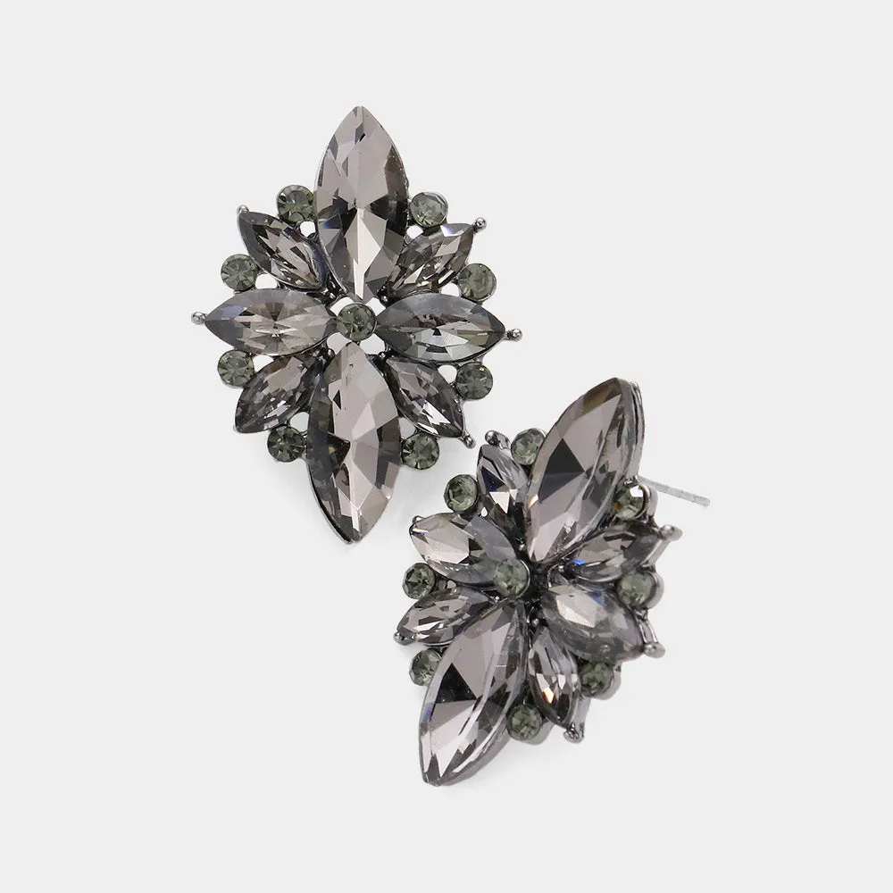 Black Diamond Marquise Round Stone Cluster Pageant Earrings | Prom Earrings| 584667