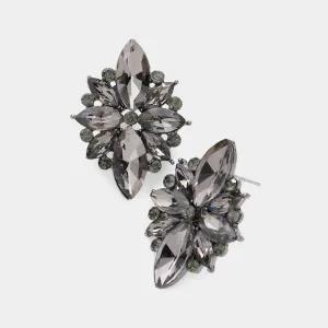 Black Diamond Marquise Round Stone Cluster Pageant Earrings | Prom Earrings| 584667