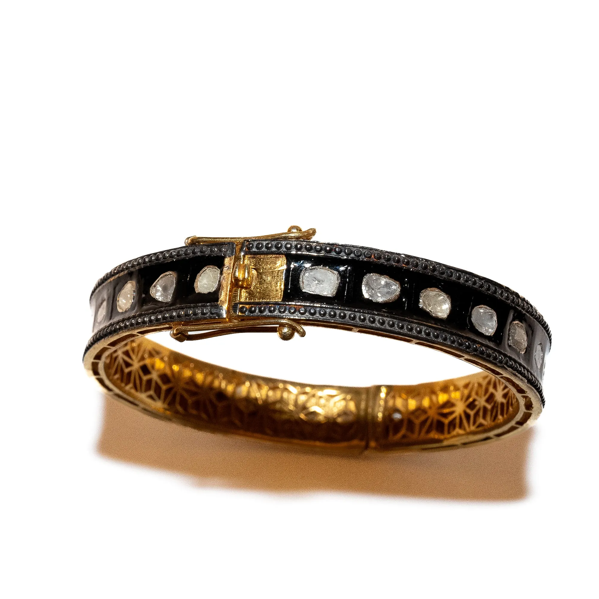 Black Enamel and Diamond Slice Bangle