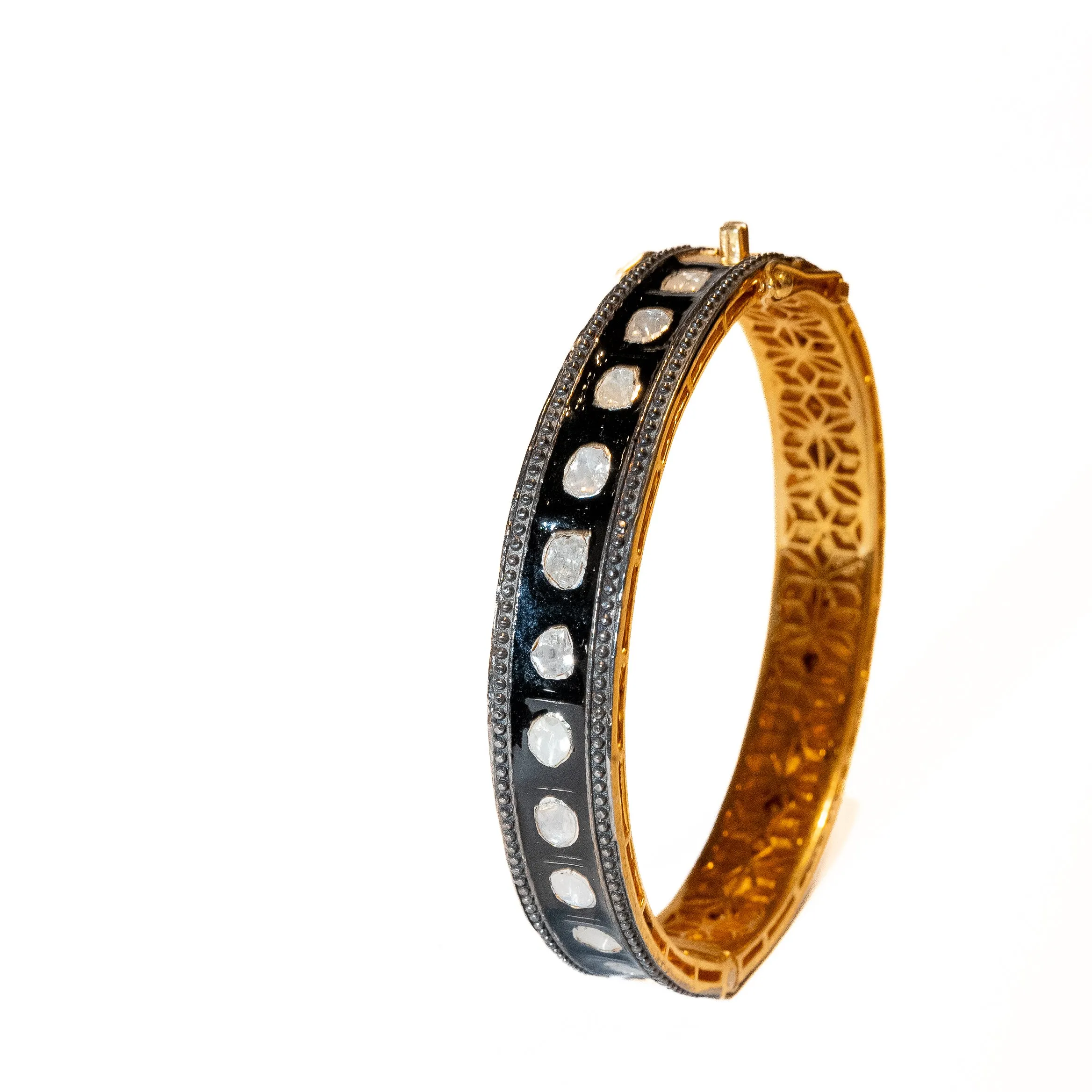 Black Enamel and Diamond Slice Bangle