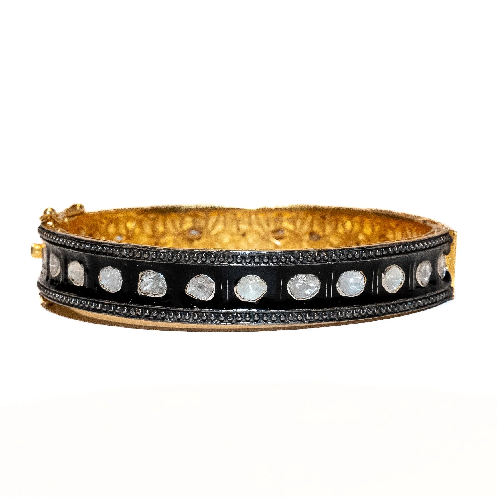 Black Enamel and Diamond Slice Bangle