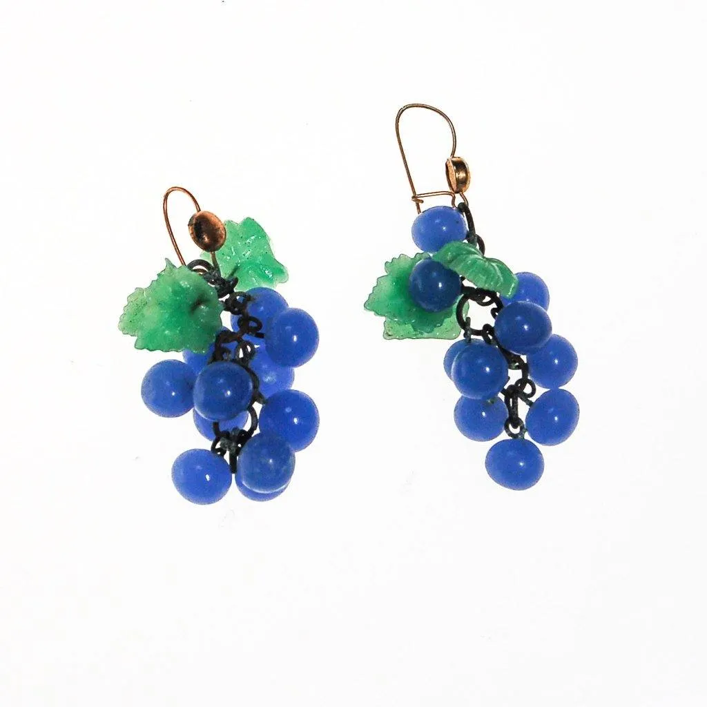 Blue Glass Grape Earrings