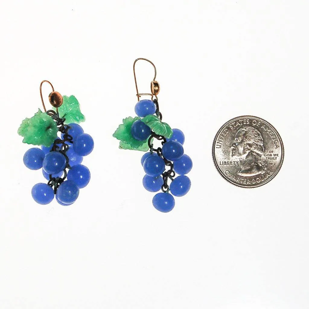 Blue Glass Grape Earrings
