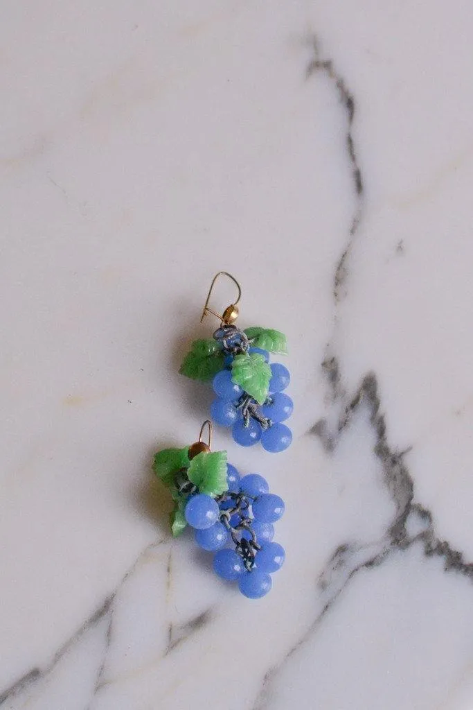 Blue Glass Grape Earrings