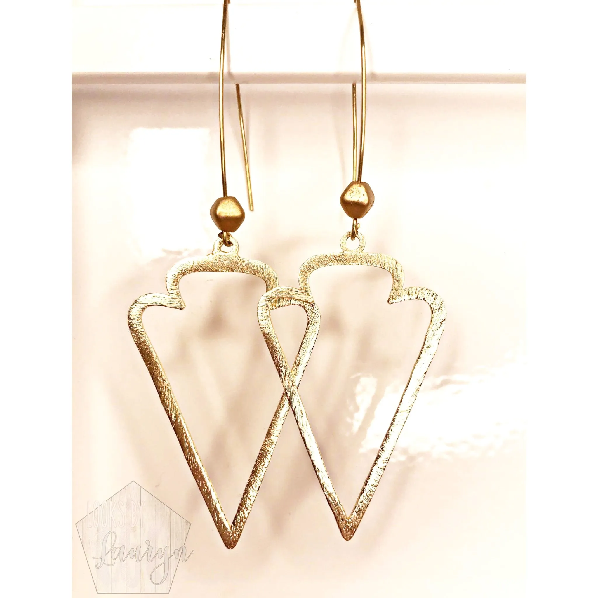 Brushed Gold Arrowhead Drop Earrings