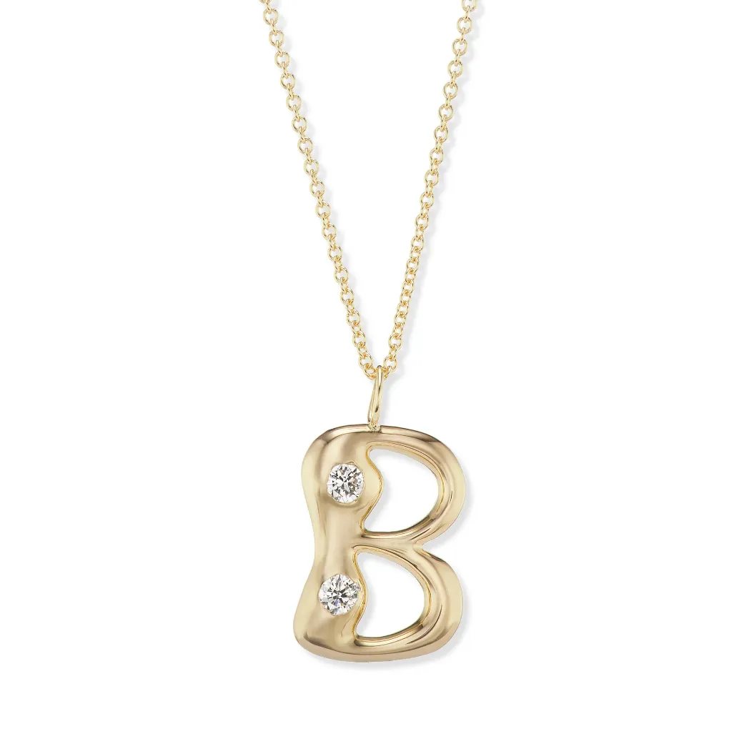 Bubble Letter Pendant with Diamonds on 18" Chain