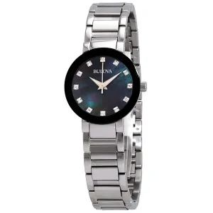 Bulova Black Mother of Pearl Diamond Dial Ladies Watch 96P172