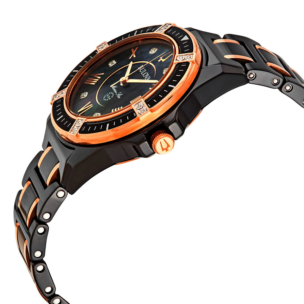 Bulova Marine Star Black Mother of Pearl Diamond Dial Ladies Watch 98R242