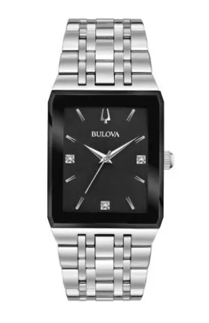 Bulova Quadra Quartz Diamond Black Dial Men's Watch 96D145