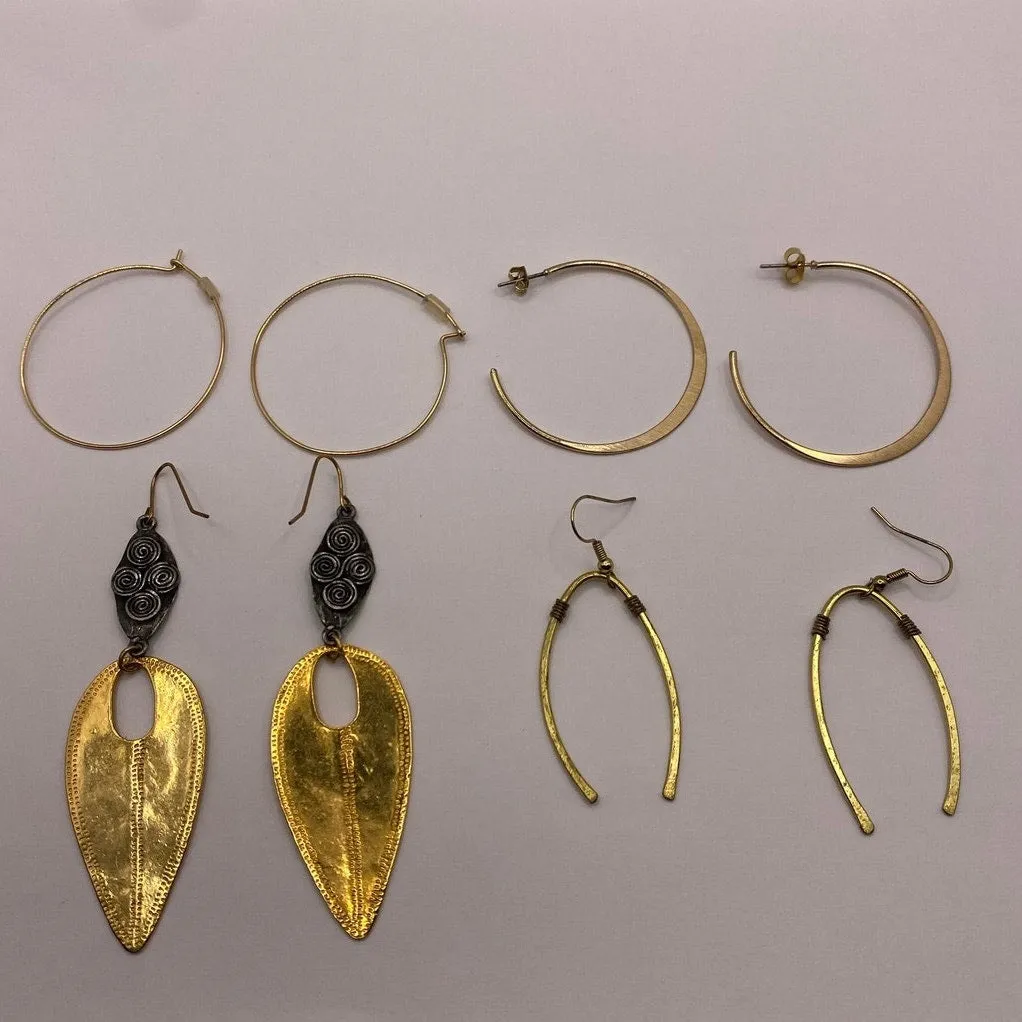Bundle of 4 Pairs Gold Fashion Earrings