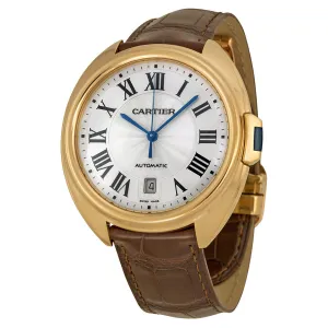 Cartier Cle Automatic Silver Flinque Dial 18kt Rose Gold Men's Watch WGCL0004