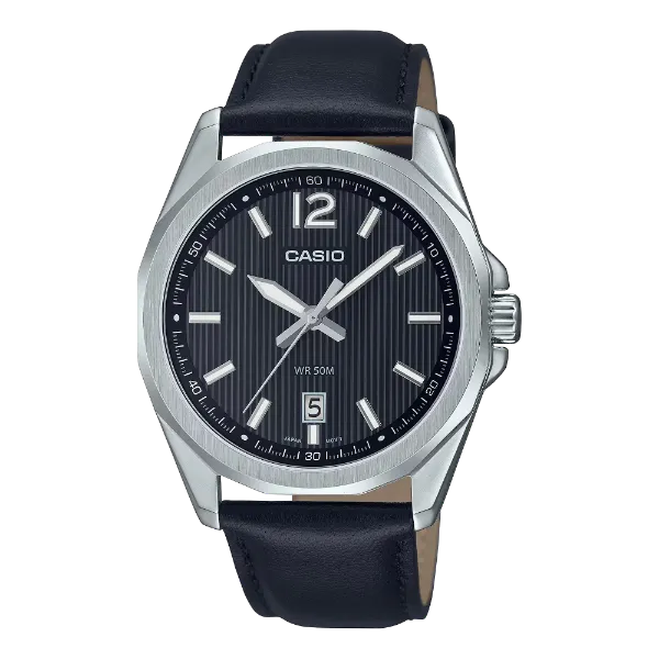 Casio Black Leather Strap Black Dial Quartz Watch for Gents - MTP-E725L-1AVDF