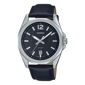 Casio Black Leather Strap Black Dial Quartz Watch for Gents - MTP-E725L-1AVDF