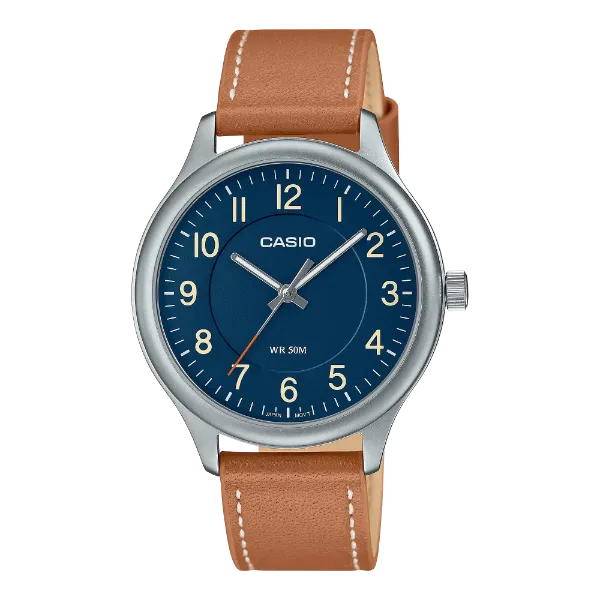 Casio Brown Leather Strap Blue Dial Quartz Watch for Gents - MTP-B160L-2BVDF