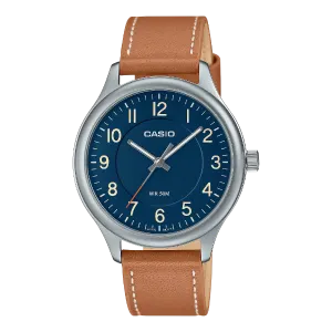 Casio Brown Leather Strap Blue Dial Quartz Watch for Gents - MTP-B160L-2BVDF