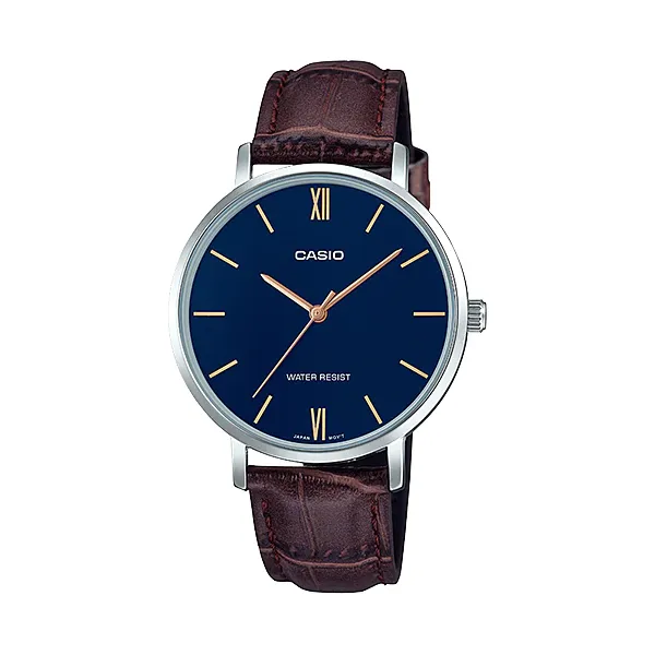 Casio Brown Leather Strap Blue Dial Quartz Watch for Ladies - LTP-VT01L-2BUDF