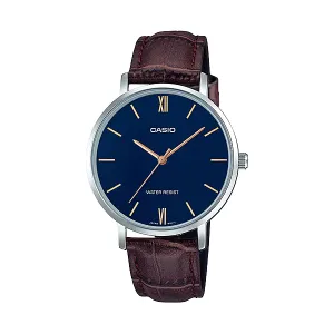 Casio Brown Leather Strap Blue Dial Quartz Watch for Ladies - LTP-VT01L-2BUDF