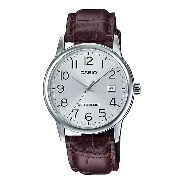 Casio Brown Leather Strap Silver Dial Quartz Watch for Gents - MTP-V002L-7B2UDF