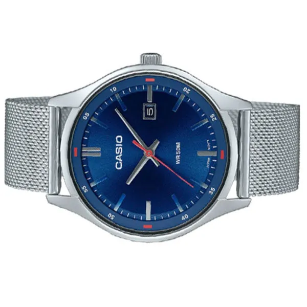 Casio Silver Mesh Bracelet Blue Dial Quartz Watch for Gents - MTP-E710M-2AVDF
