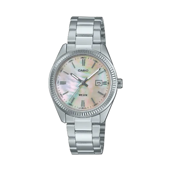 Casio Silver Stainless Steel Pink Dial Quartz Watch for Ladies - LTP-1302DS-4AVDF