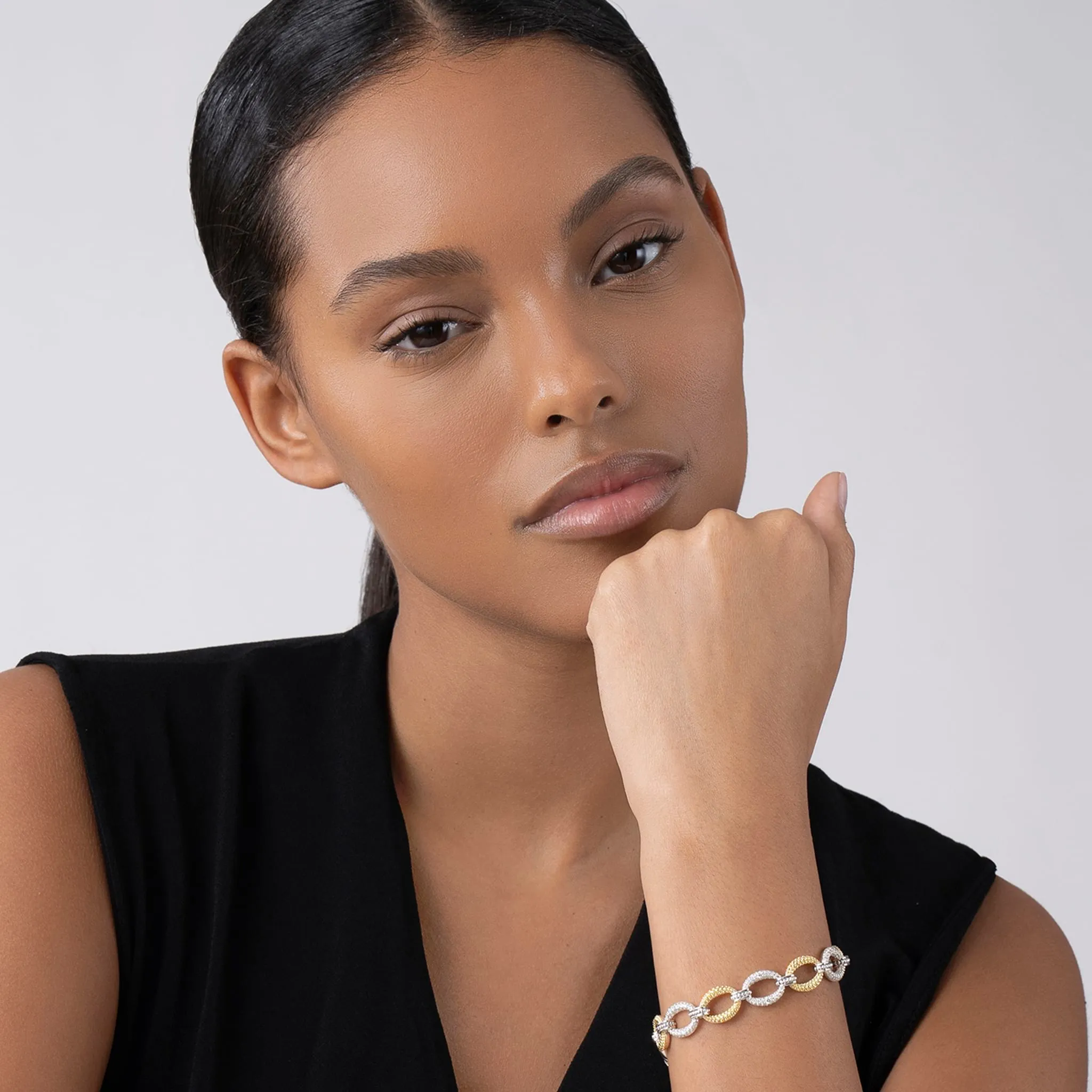Caviar Lux Three Station Diamond Link Bracelet