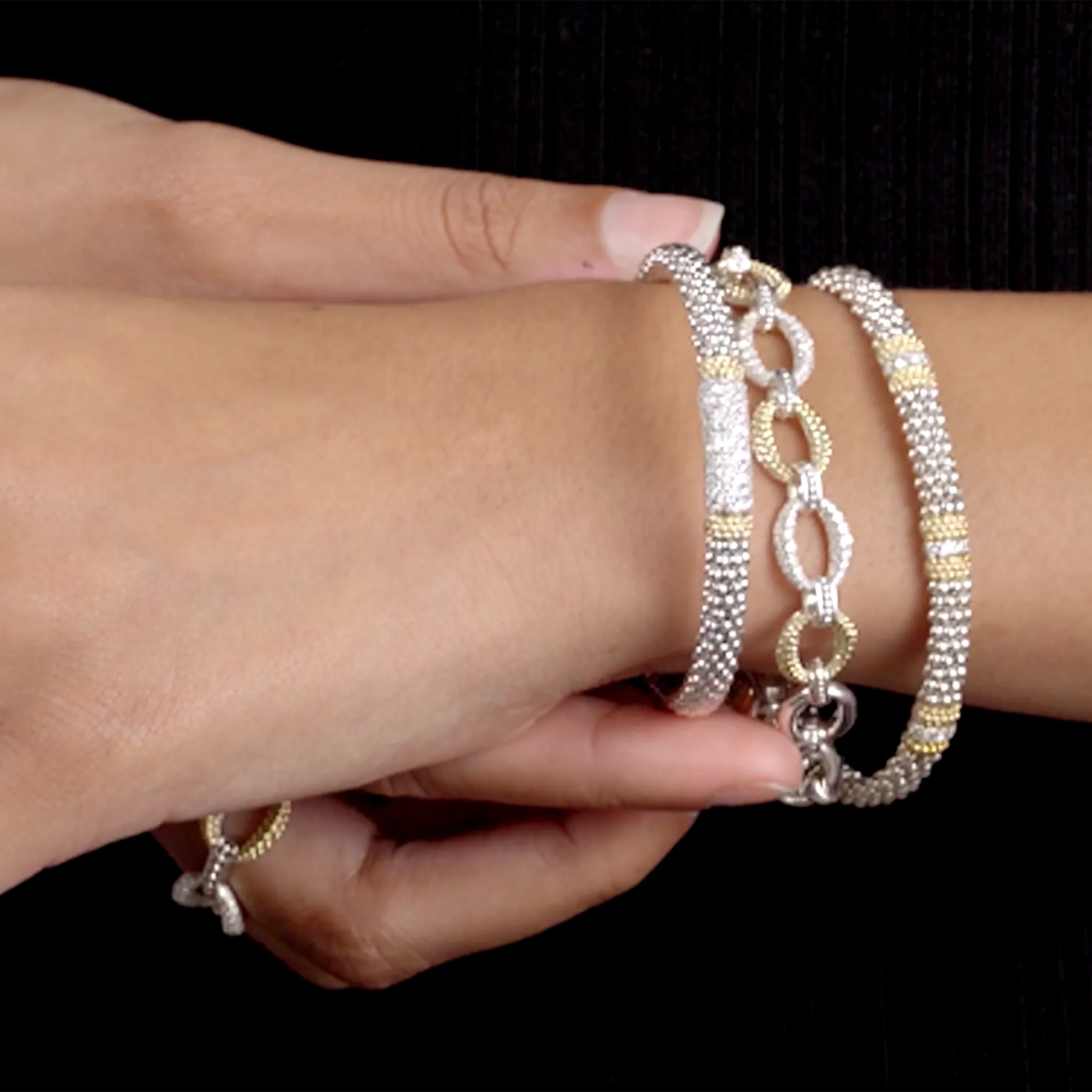Caviar Lux Three Station Diamond Link Bracelet