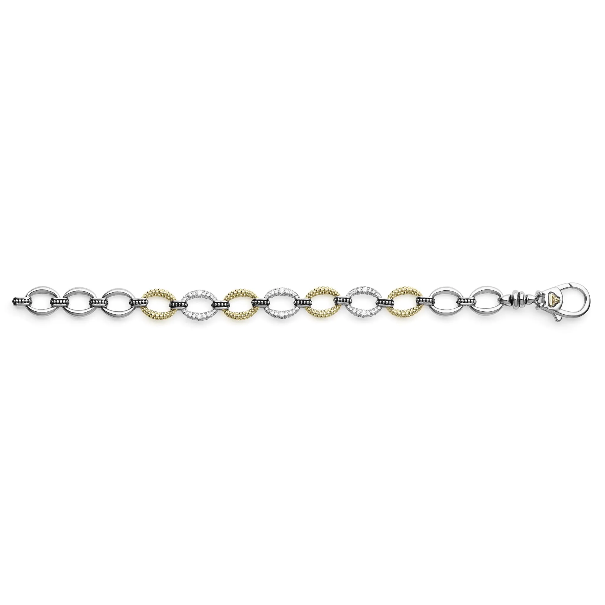 Caviar Lux Three Station Diamond Link Bracelet