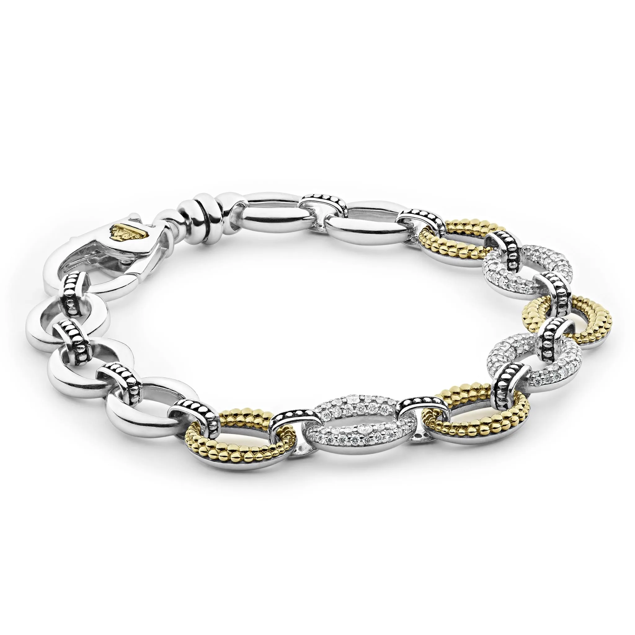 Caviar Lux Three Station Diamond Link Bracelet