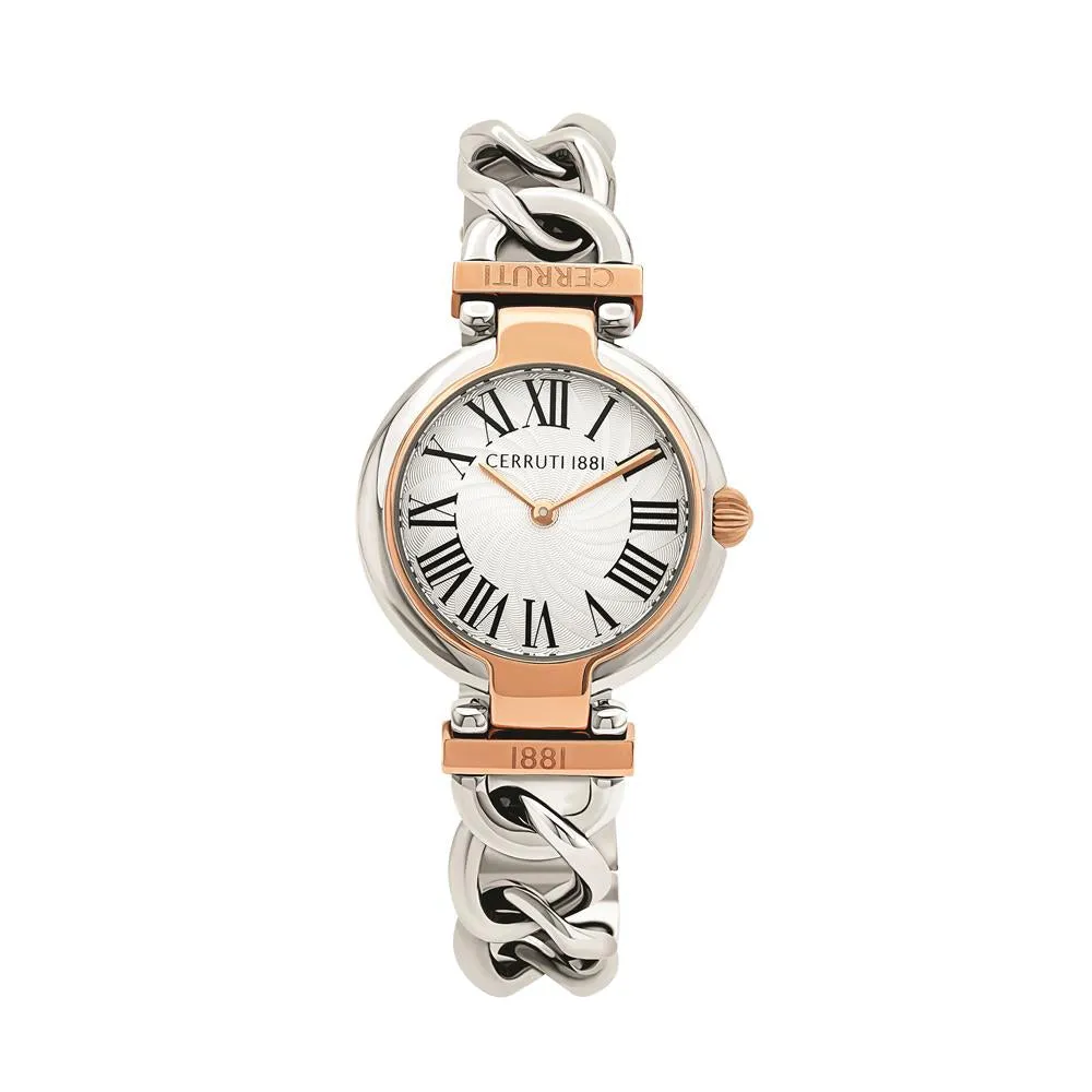 Cerruti Ladies Watch Stainless Steel / Rose Gold Plated Case With White Dial & Stainless Steel Rose Gold Plated Metal Bracelet