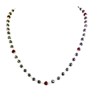 Certified 4mm Black Diamond Chain Necklace With Ruby Gemstone Beads! New Design & Great Shine