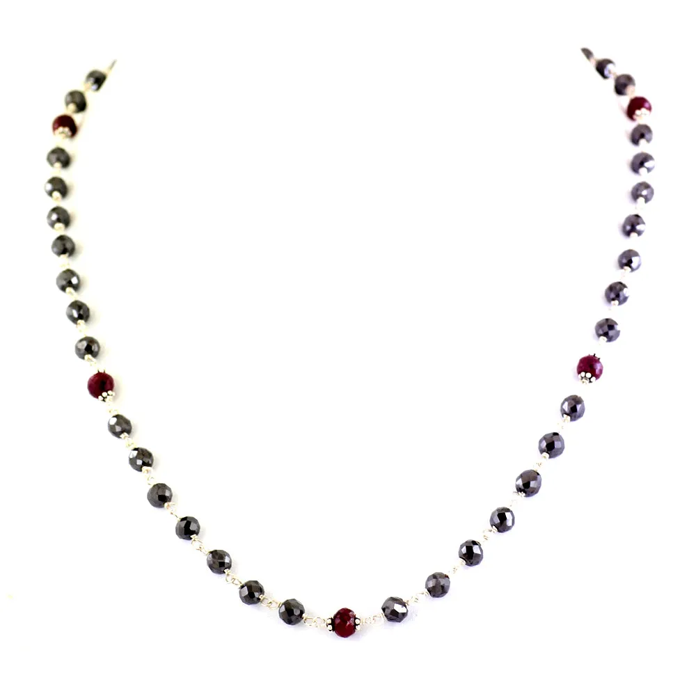 Certified 4mm Black Diamond Chain Necklace With Ruby Gemstone Beads! New Design & Great Shine