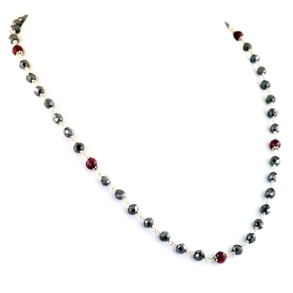 Certified 4mm Black Diamond Chain Necklace With Ruby Gemstone Beads! New Design & Great Shine