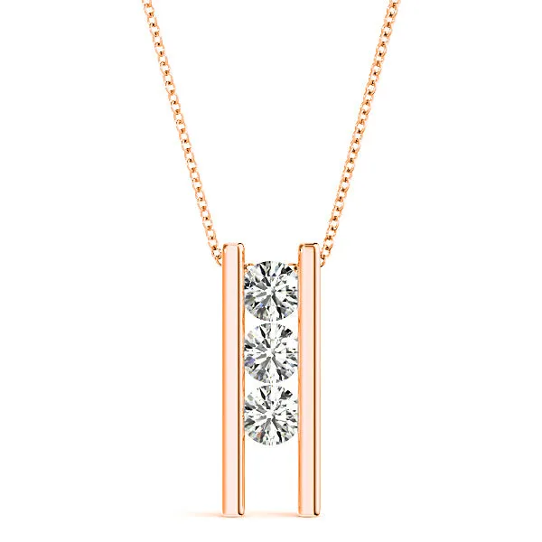 Channel Set 1.00 ctw Diamond Three Stone Necklace Pendant