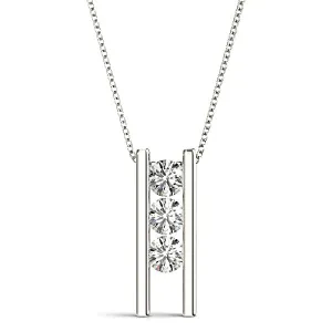 Channel Set 1.00 ctw Diamond Three Stone Necklace Pendant