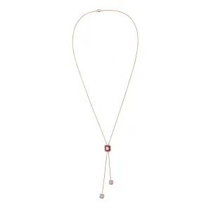 Channel Set Ruby Baguette Diamond Octagon Designer Necklace In 18k Rose Gold
