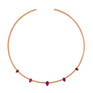 Charming Pear Ruby July Birthstone Cuff Necklace Made In 18K Rose Gold For Her