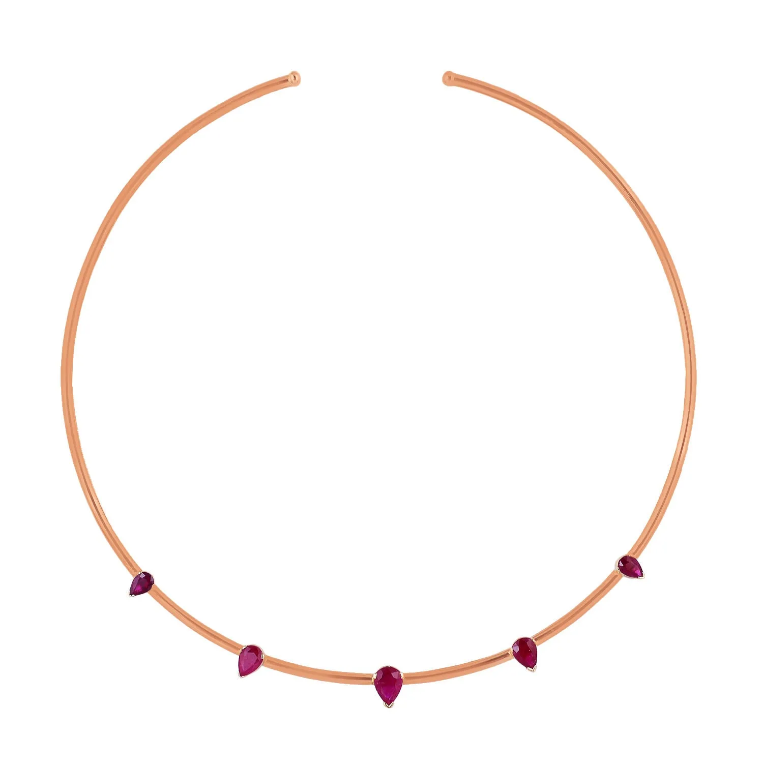 Charming Pear Ruby July Birthstone Cuff Necklace Made In 18K Rose Gold For Her