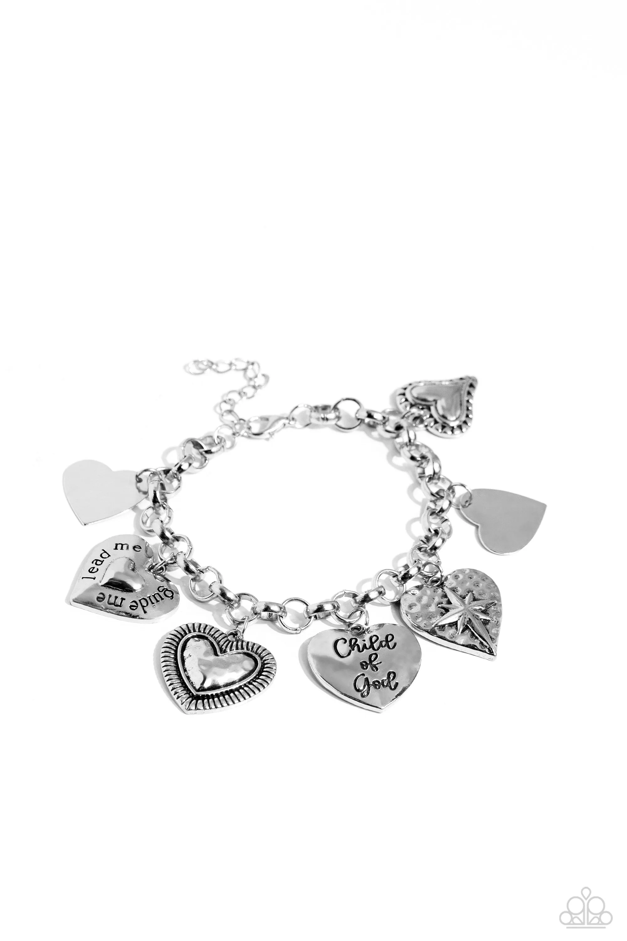 Child of God - Silver - "Lead Me, Guide Me" Heart Charm Inspirational/Religious Paparazzi Lobster Claw Bracelet